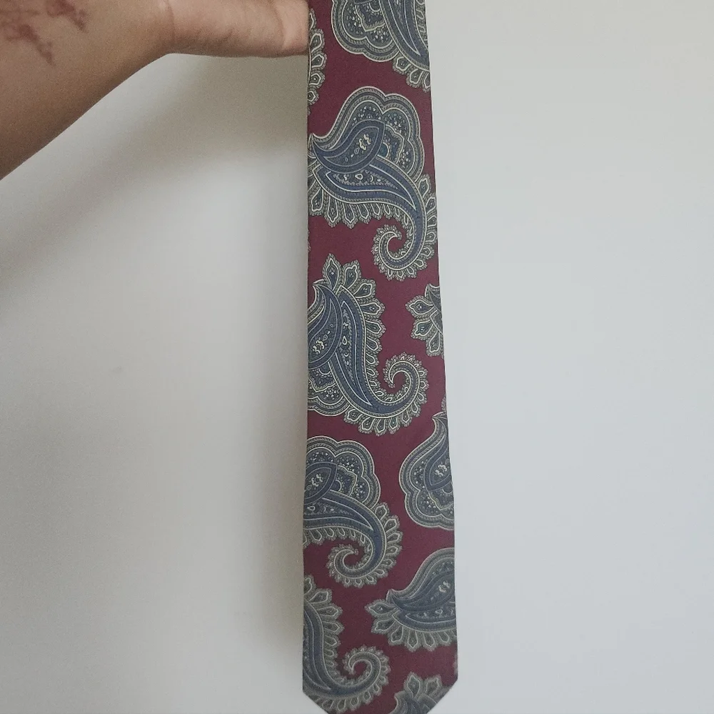 Christian Dior Monsieur 100% Silk Paisley Tie Burgundy Blue Made In Italy